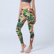 Buddha Stones Red Flowers Yellow-green Bamboo Pine Trees Print Gym Leggings Women's Yoga Pants - MediumSeaGreen - US18，UK/AU22，EU50 (4XL) - image 1