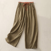 Buddha Stones Casual Colorblock Drawstring Women's Cotton Wide Leg Pants With Pockets