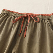 Buddha Stones Casual Colorblock Drawstring Women's Cotton Wide Leg Pants With Pockets