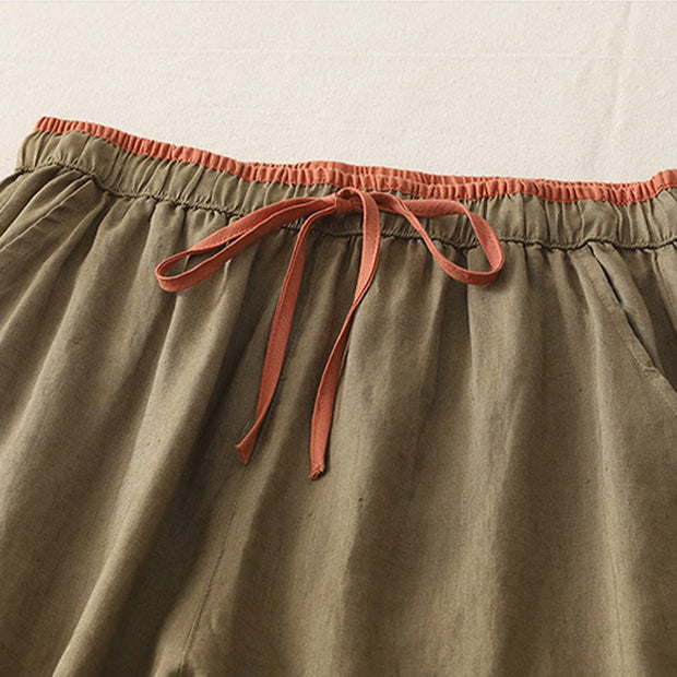Buddha Stones Casual Colorblock Drawstring Women's Cotton Wide Leg Pants With Pockets