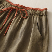 Buddha Stones Casual Colorblock Drawstring Women's Cotton Wide Leg Pants With Pockets