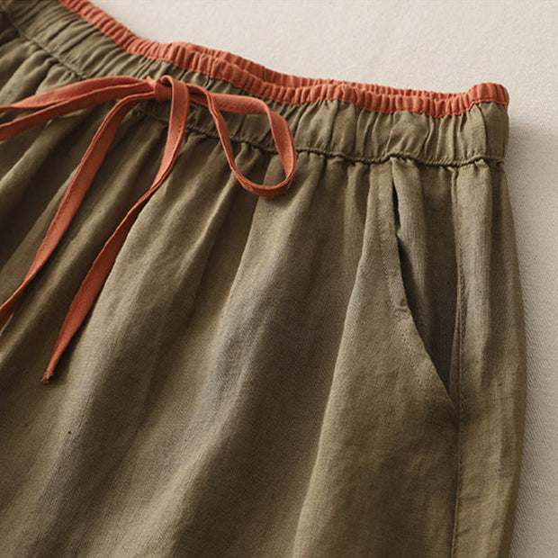 Buddha Stones Casual Colorblock Drawstring Women's Cotton Wide Leg Pants With Pockets