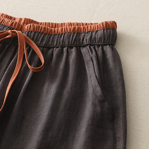 Buddha Stones Casual Colorblock Drawstring Women's Cotton Wide Leg Pants With Pockets