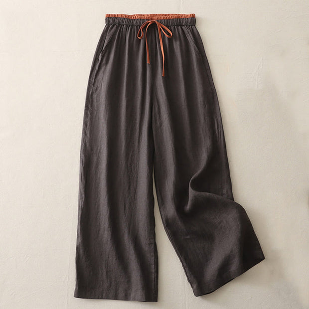 Buddha Stones Casual Colorblock Drawstring Women's Cotton Wide Leg Pants With Pockets
