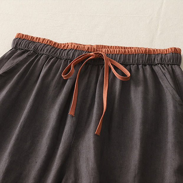 Buddha Stones Casual Colorblock Drawstring Women's Cotton Wide Leg Pants With Pockets