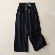 Buddha Stones Casual Colorblock Drawstring Women's Cotton Wide Leg Pants With Pockets