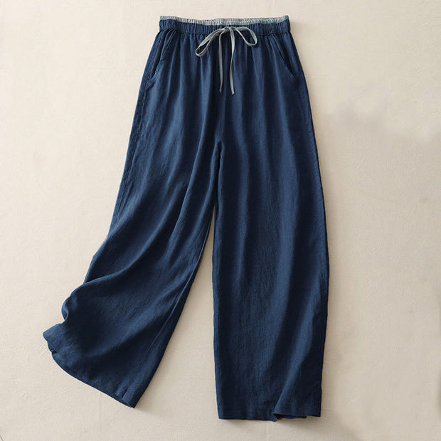 Buddha Stones Casual Colorblock Drawstring Women's Cotton Wide Leg Pants With Pockets