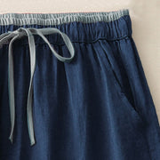 Buddha Stones Casual Colorblock Drawstring Women's Cotton Wide Leg Pants With Pockets