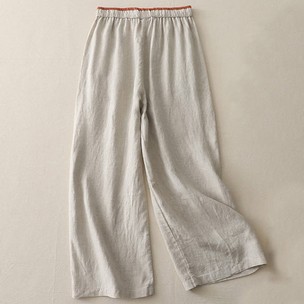Buddha Stones Casual Colorblock Drawstring Women's Cotton Wide Leg Pants With Pockets