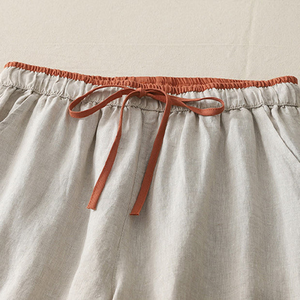 Buddha Stones Casual Colorblock Drawstring Women's Cotton Wide Leg Pants With Pockets