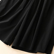 Buddha Stones Casual Loose Plain Women's Cotton Elastic 7-8 Length Wide Leg Pants With Pockets
