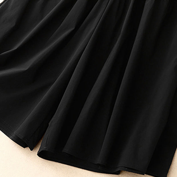 Buddha Stones Casual Loose Plain Women's Cotton Elastic 7-8 Length Wide Leg Pants With Pockets