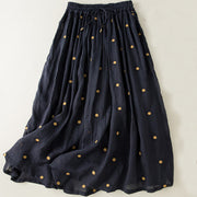 Buddha Stones Artistic Vintage Dot Pattern Women's Cotton Linen Pleated Skirt