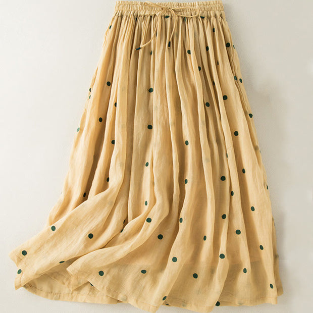 Buddha Stones Artistic Vintage Dot Pattern Women's Pleated Skirt - Yellow - US8-10，UK/AU12-14，EU40-42 (2XL) - image 24