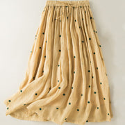Buddha Stones Artistic Vintage Dot Pattern Women's Cotton Linen Pleated Skirt