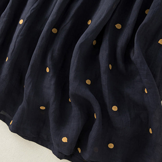 Buddha Stones Artistic Vintage Dot Pattern Women's Cotton Linen Pleated Skirt
