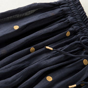 Buddha Stones Artistic Vintage Dot Pattern Women's Cotton Linen Pleated Skirt