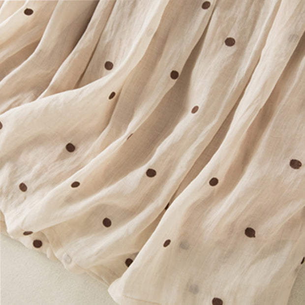Buddha Stones Artistic Vintage Dot Pattern Women's Cotton Linen Pleated Skirt