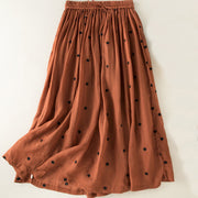 Buddha Stones Artistic Vintage Dot Pattern Women's Cotton Linen Pleated Skirt