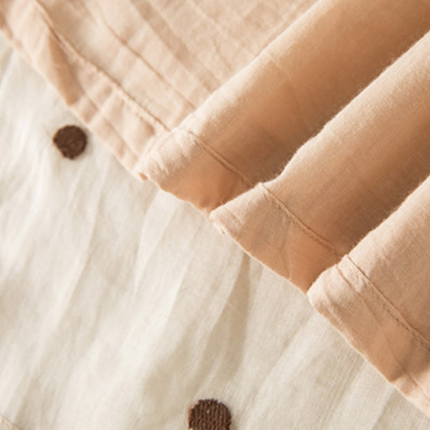 Buddha Stones Artistic Vintage Dot Pattern Women's Cotton Linen Pleated Skirt