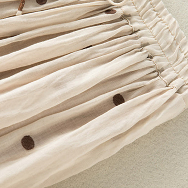 Buddha Stones Artistic Vintage Dot Pattern Women's Cotton Linen Pleated Skirt