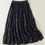 Buddha Stones Artistic Vintage Dot Pattern Women's Cotton Linen Pleated Skirt