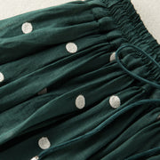 Buddha Stones Artistic Vintage Dot Pattern Women's Cotton Linen Pleated Skirt