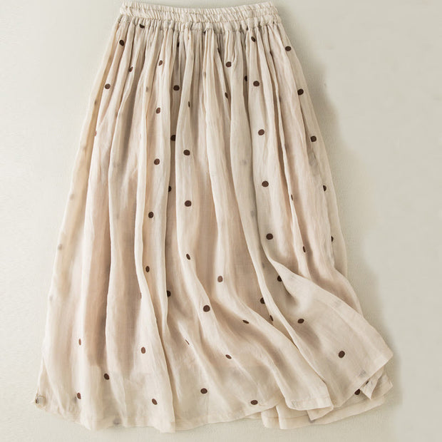 Buddha Stones Artistic Vintage Dot Pattern Women's Cotton Linen Pleated Skirt