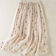 Buddha Stones Artistic Vintage Dot Pattern Women's Cotton Linen Pleated Skirt