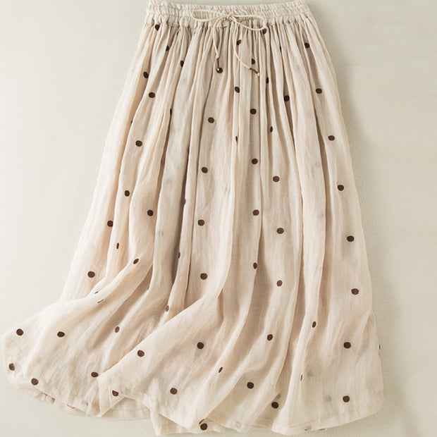 Buddha Stones Artistic Vintage Dot Pattern Women's Cotton Linen Pleated Skirt