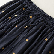 Buddha Stones Artistic Vintage Dot Pattern Women's Cotton Linen Pleated Skirt