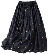 Buddha Stones Artistic Vintage Dot Pattern Women's Cotton Linen Pleated Skirt