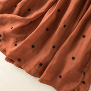 Buddha Stones Artistic Vintage Dot Pattern Women's Cotton Linen Pleated Skirt