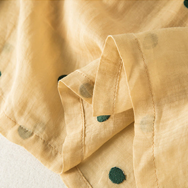 Buddha Stones Artistic Vintage Dot Pattern Women's Cotton Linen Pleated Skirt