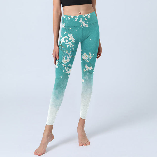 Buddha Stones White Pear Blossoms Print Gym Leggings Women's Yoga Pants - image 6