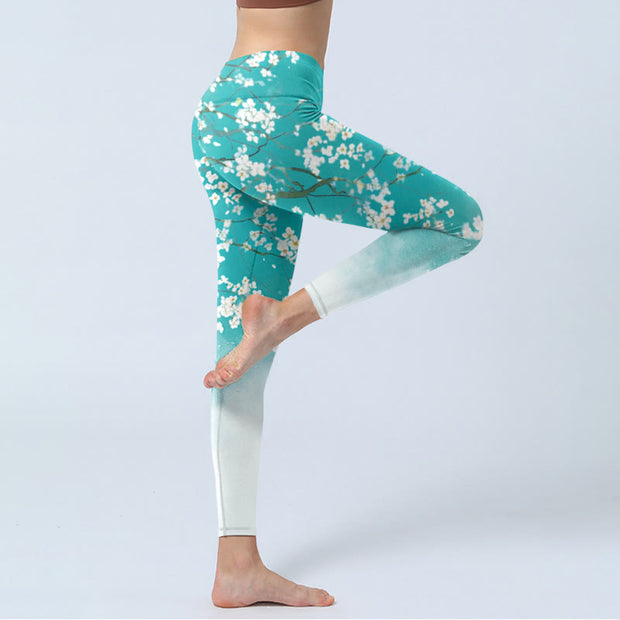 Buddha Stones White Pear Blossoms Print Gym Leggings Women's Yoga Pants - image 4