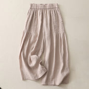 Buddha Stones Casual Plain Tucker Pleats Elastic Women's Polyester Wide Leg Pants With Pockets