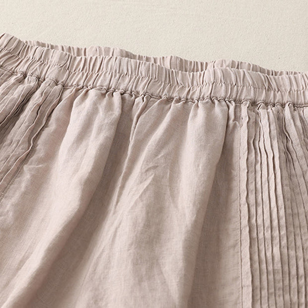 Buddha Stones Casual Plain Tucker Pleats Elastic Women's Polyester Wide Leg Pants With Pockets