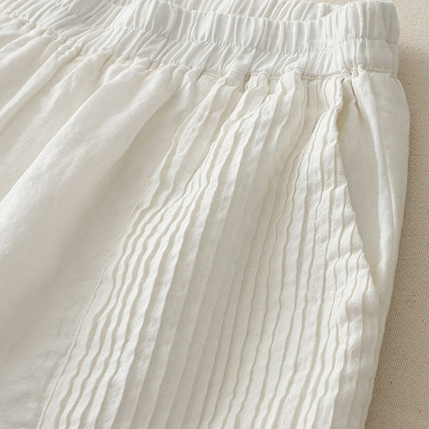 Buddha Stones Casual Plain Tucker Pleats Elastic Women's Polyester Wide Leg Pants With Pockets
