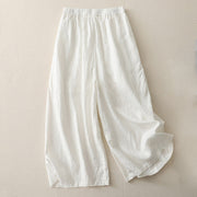 Buddha Stones Casual Plain Tucker Pleats Elastic Women's Polyester Wide Leg Pants With Pockets
