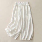 Buddha Stones Casual Plain Tucker Pleats Elastic Women's Polyester Wide Leg Pants With Pockets - White - US8-10，UK/AU12-14，EU40-42 (2XL) - image 5