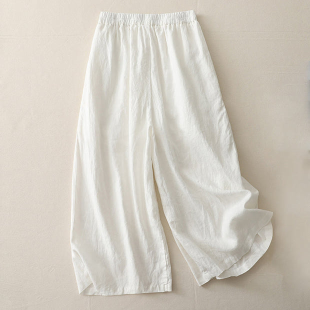 Buddha Stones Casual Plain Tucker Pleats Elastic Women's Polyester Wide Leg Pants With Pockets
