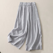 Buddha Stones Casual Plain Tucker Pleats Elastic Women's Polyester Wide Leg Pants With Pockets
