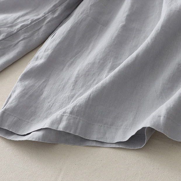 Buddha Stones Casual Plain Tucker Pleats Elastic Women's Polyester Wide Leg Pants With Pockets