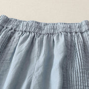Buddha Stones Casual Plain Tucker Pleats Elastic Women's Polyester Wide Leg Pants With Pockets