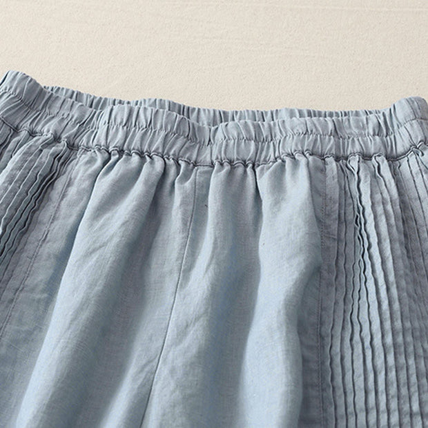 Buddha Stones Casual Plain Tucker Pleats Elastic Women's Polyester Wide Leg Pants With Pockets