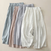 Buddha Stones Casual Plain Tucker Pleats Elastic Women's Polyester Wide Leg Pants With Pockets
