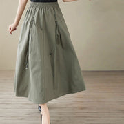 Buddha Stones Summer Casual Pure Color Pleated Design Women's Cotton Skirt