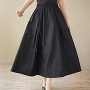 Buddha Stones Summer Casual Pure Color Pleated Design Women's Cotton Skirt