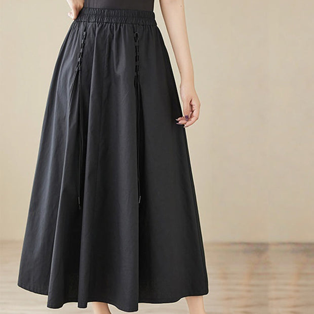 Buddha Stones Summer Casual Pure Color Pleated Design Women's Cotton Skirt